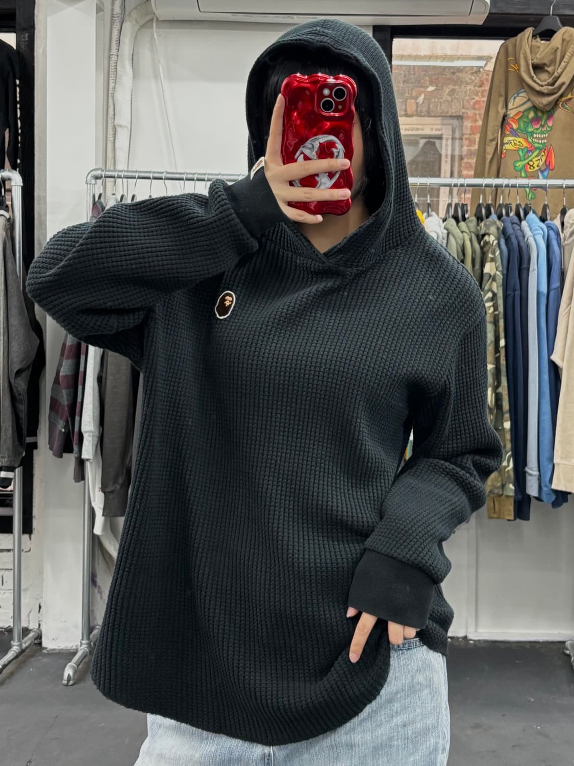 베이프 원포인트 와플 후드티셔츠 상품이미지4