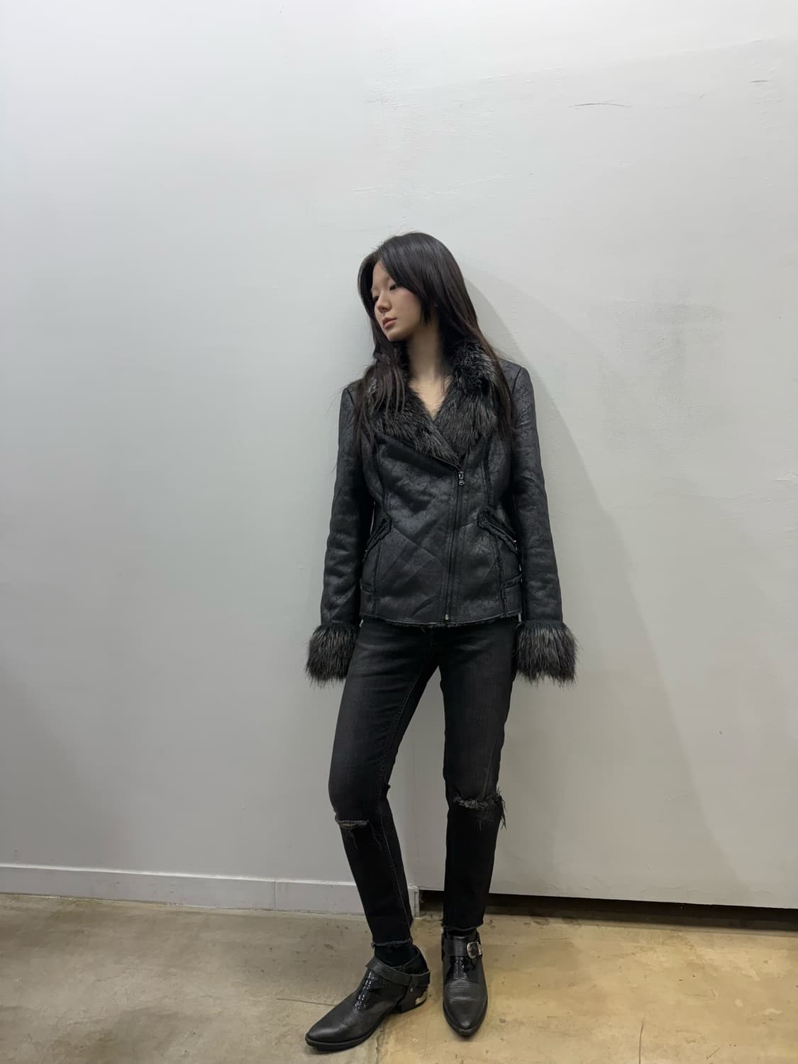 게스 퍼 디테일 비건 레더자켓 상품이미지2