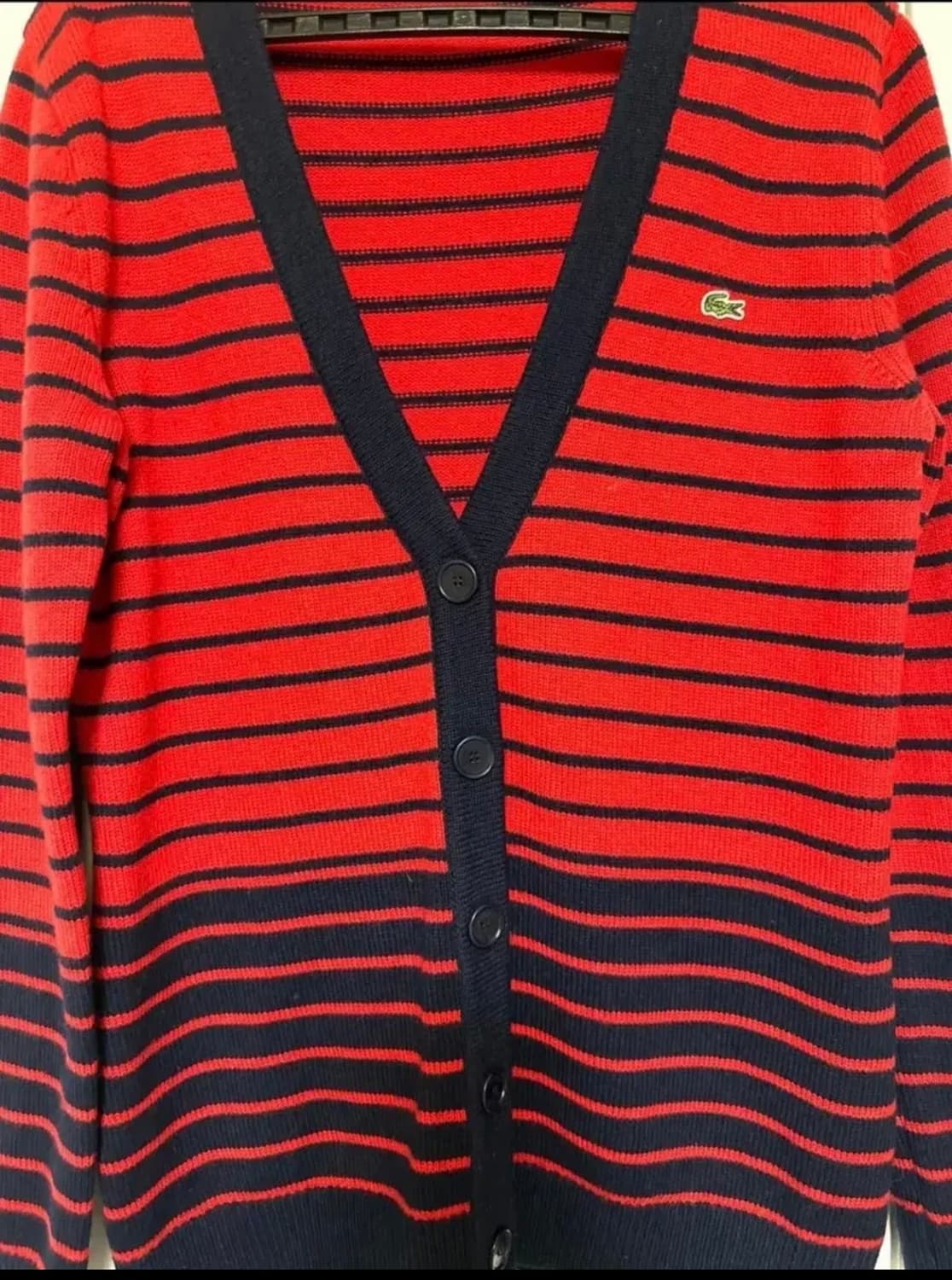라코스테 레드 네이비 스트라이프울100 가디건 상품이미지3