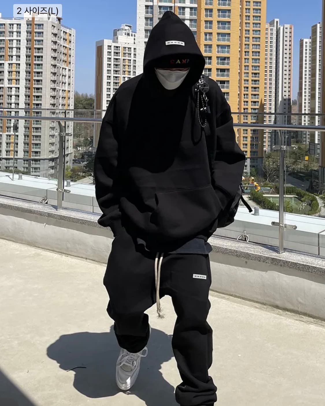 어텐션로우 소프트 에센셜 셋업 후드티 블랙 상품이미지2