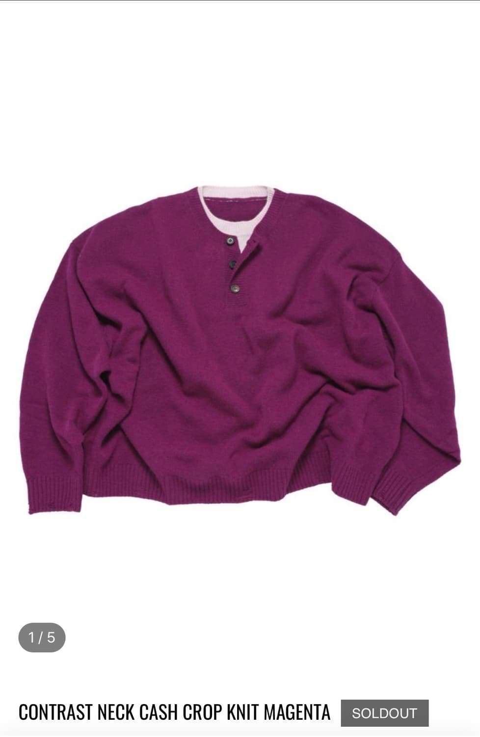 [M] mjd 콘트라스트 넥 캐시 크롭 니트 마젠타 상품이미지1