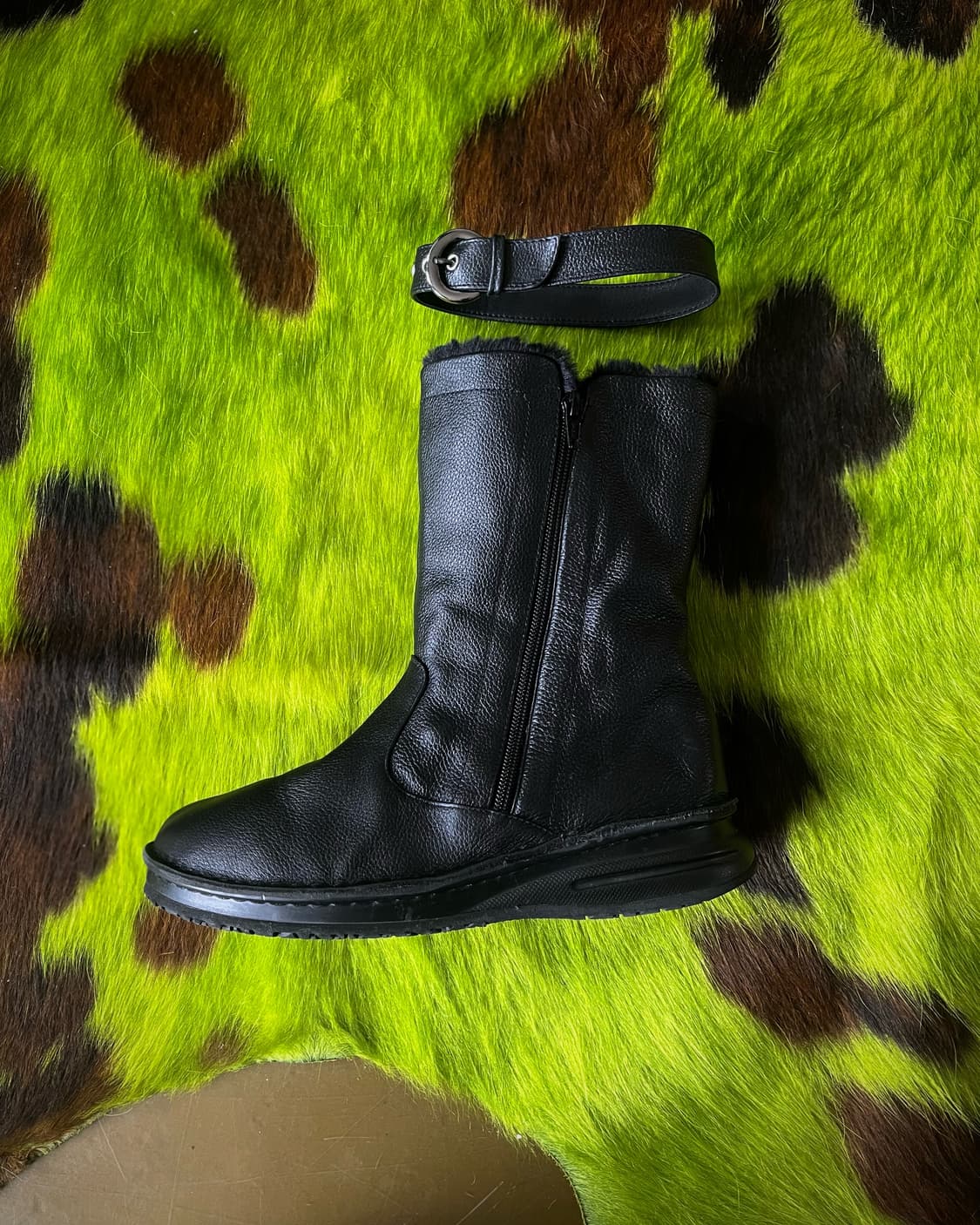 Doruche ドルチェ Belted Leather Fur Boots 상품이미지6