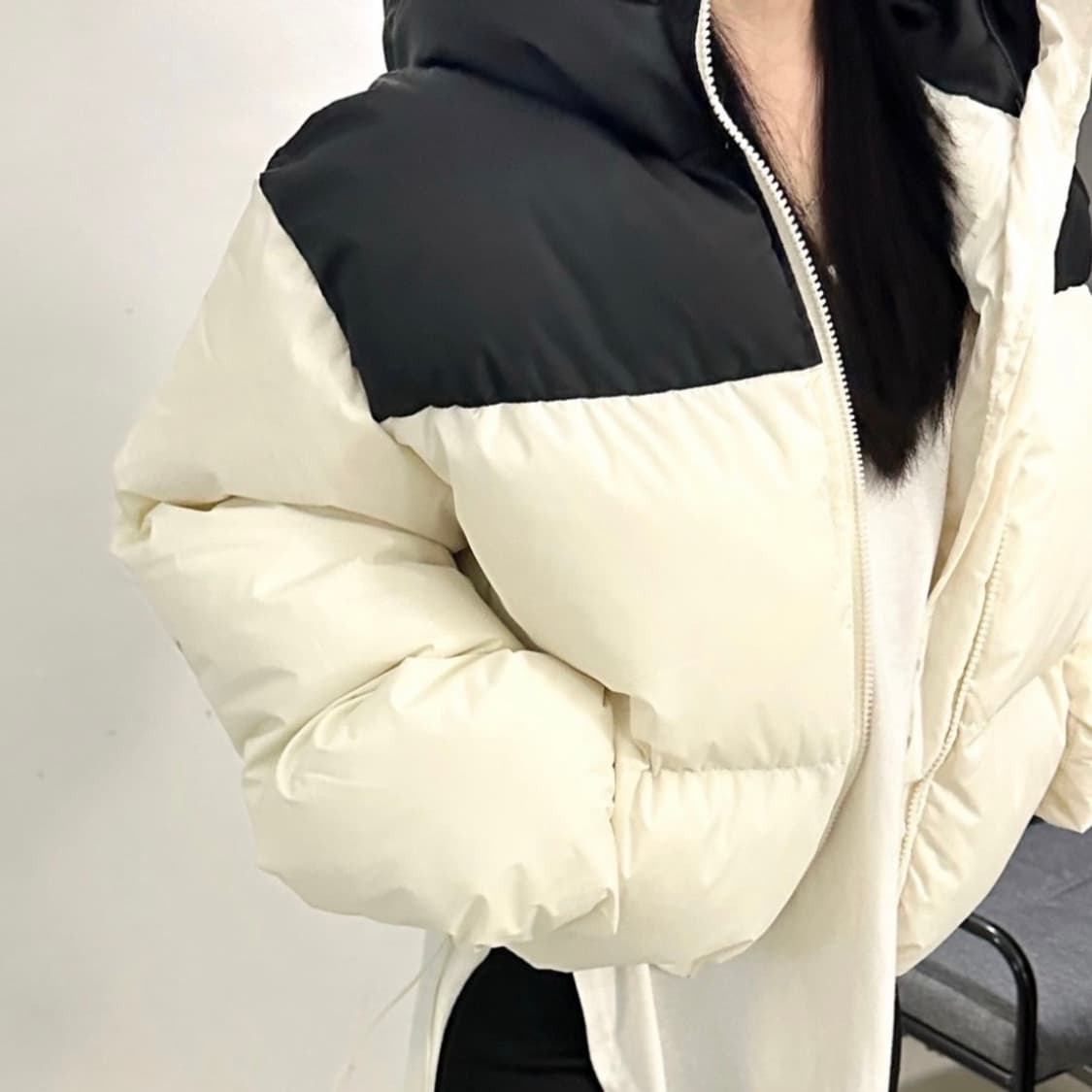 배색 후드 패딩 상품이미지2