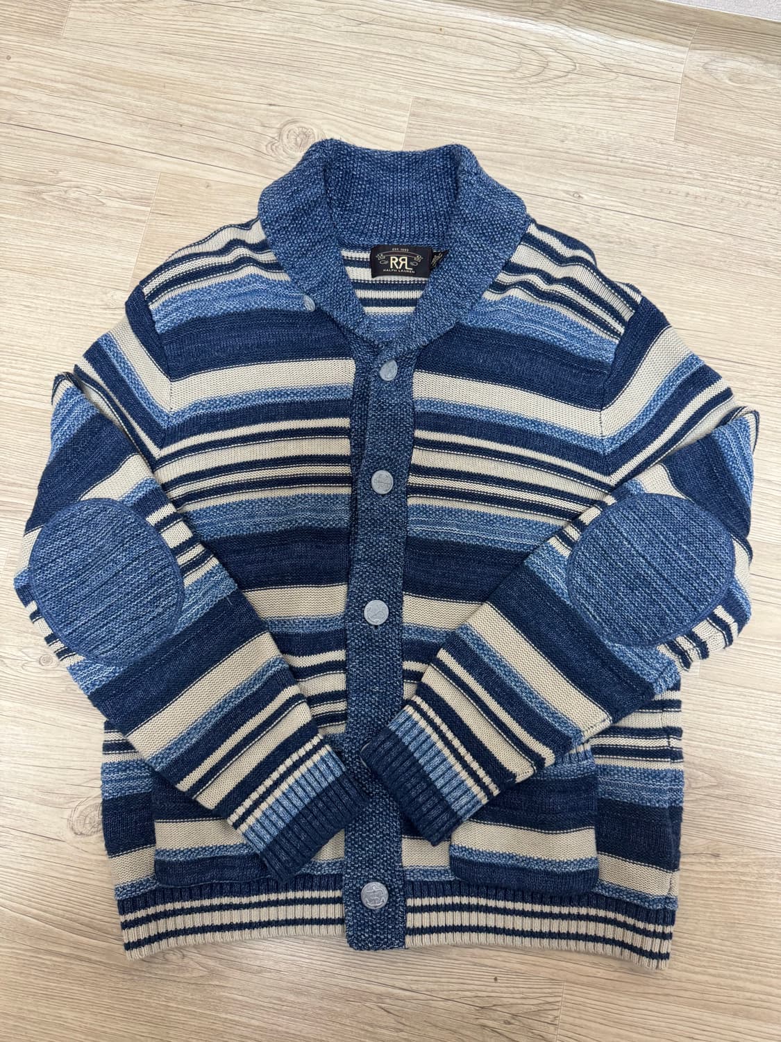 M 더블알엘 인디고 스트라이프 코튼 숄카라 가디건 상품이미지1