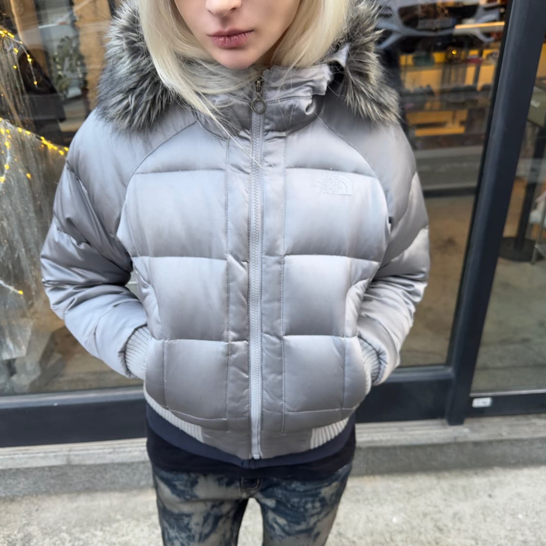 2000s 빈티지 노스페이스 실버 퍼 크롭 패딩 상품이미지7