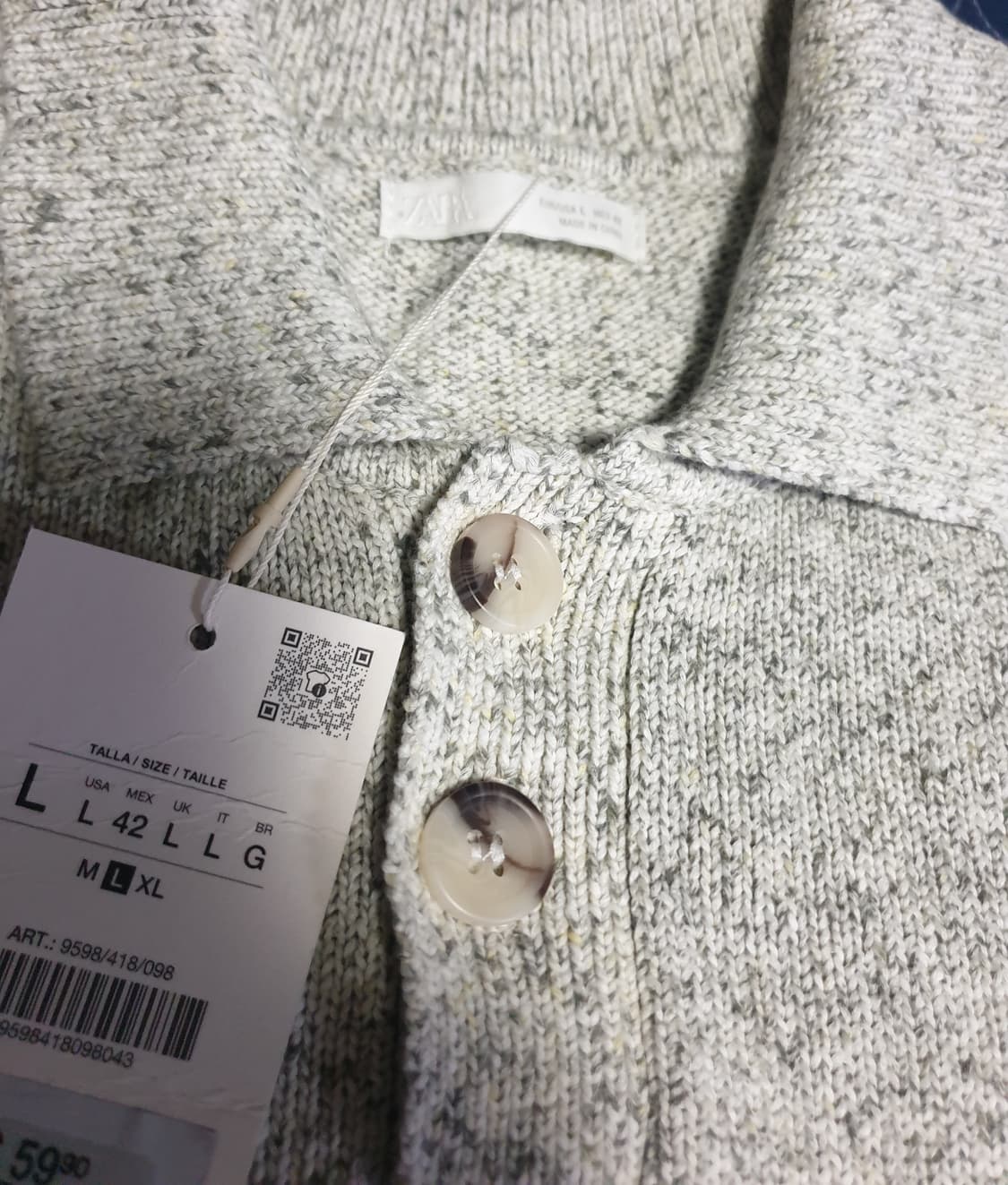 (새상품) 자라 스트럭처 코튼100% 폴로 롱슬리브 오트밀 그레이 (L) 상품이미지4