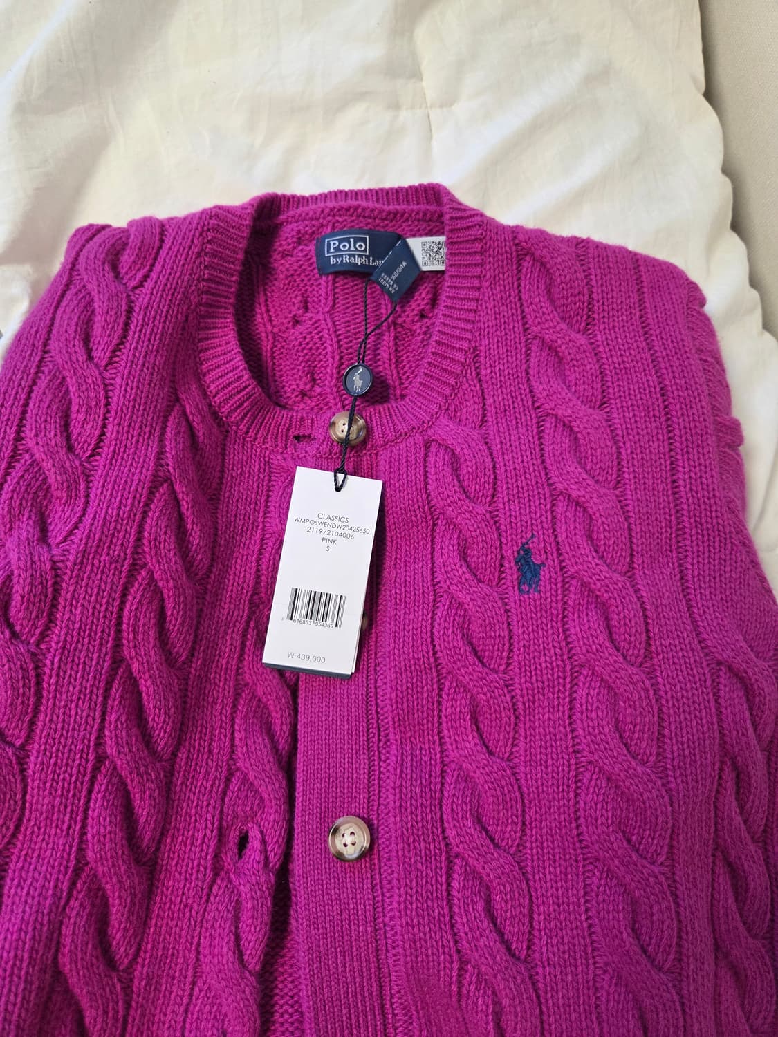 폴로 랄프로렌 케이블 니트 가디건 핑크 S 새상품 상품이미지2