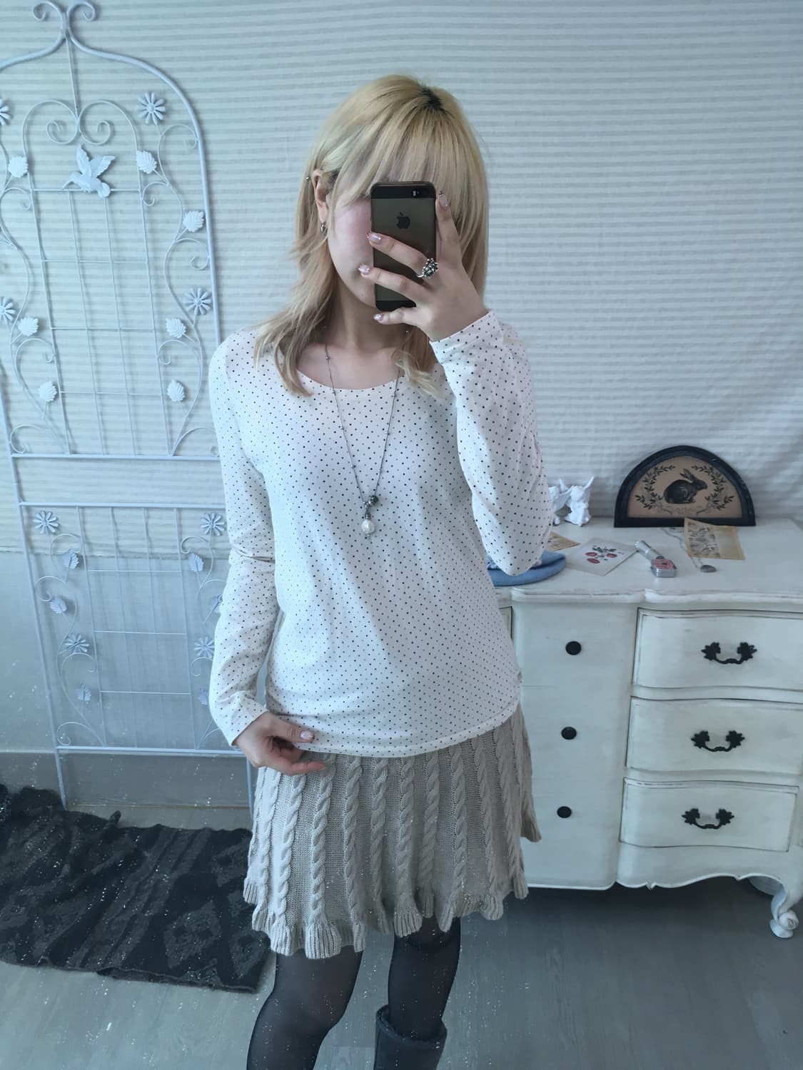 Set)아가일 브라운 니트원피스 +도트롱슬리브 상품이미지5