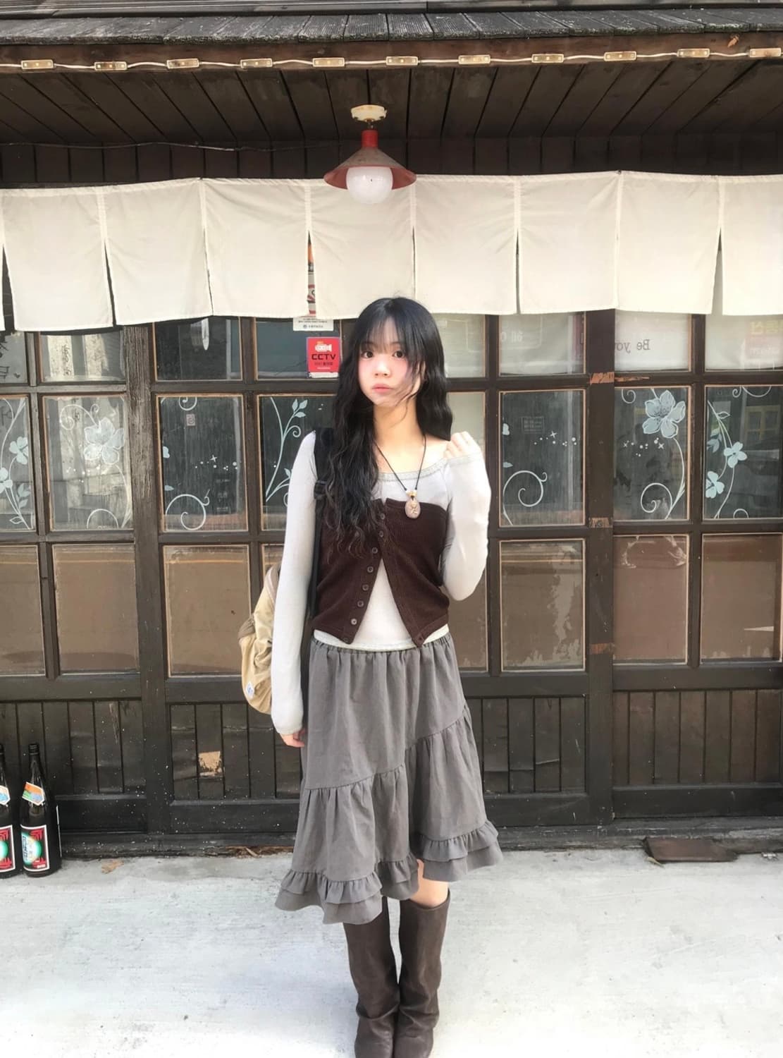 시즐 seezul 고더 프릴 스커트 브라운 상품이미지3