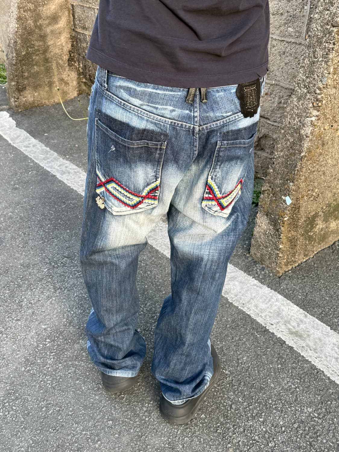 빈티지 자수 워싱 데님 팬츠 상품이미지4