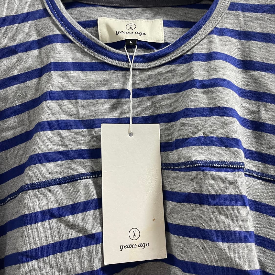 이얼즈어고/ 오버사이즈 바스크 코튼 스트라이프 티셔츠 그레이블루/ L 상품이미지8