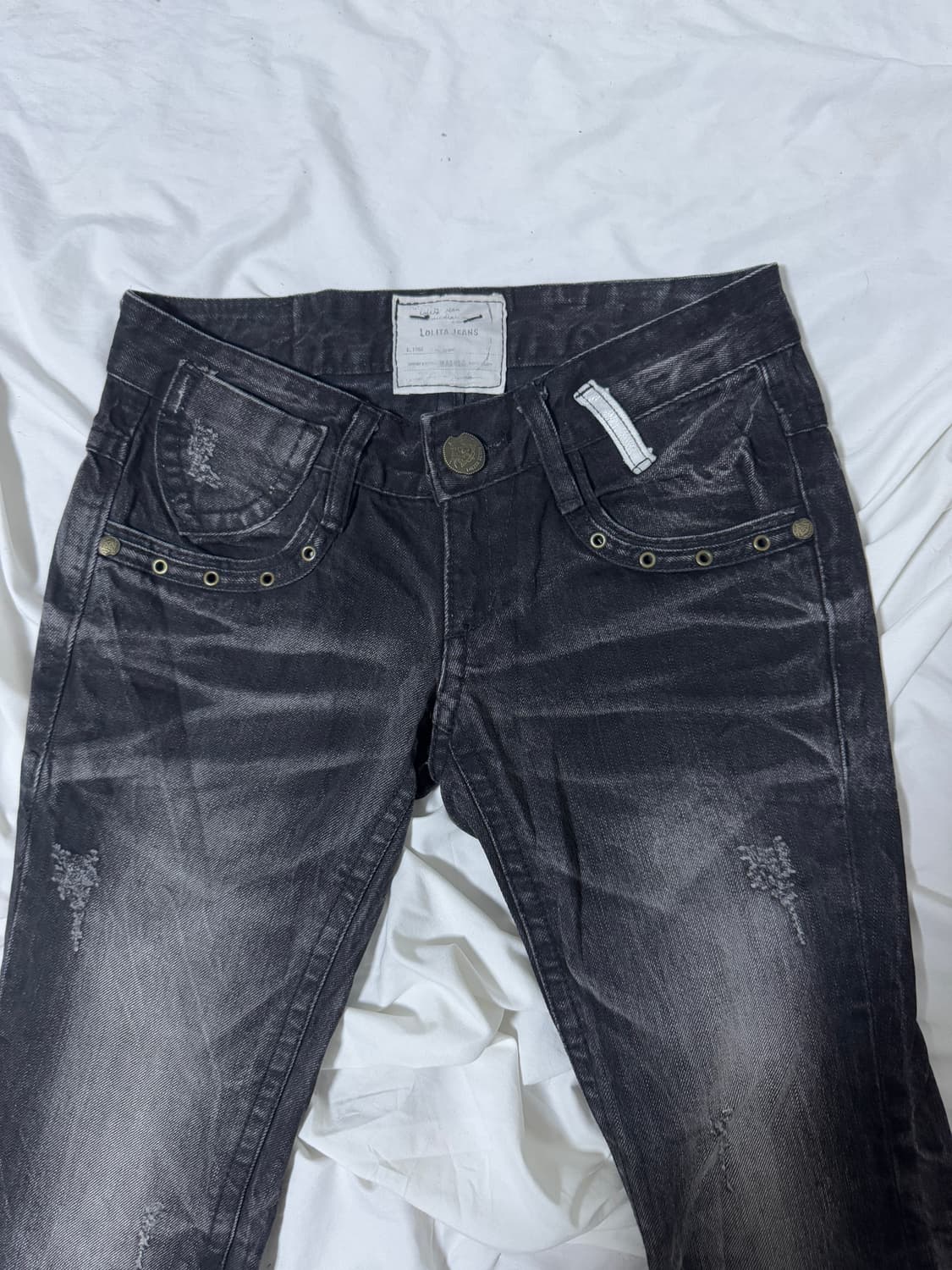 Lolita jeans 유니언잭 디스트레드 플레어 진 글램 록 y2k 상품이미지4