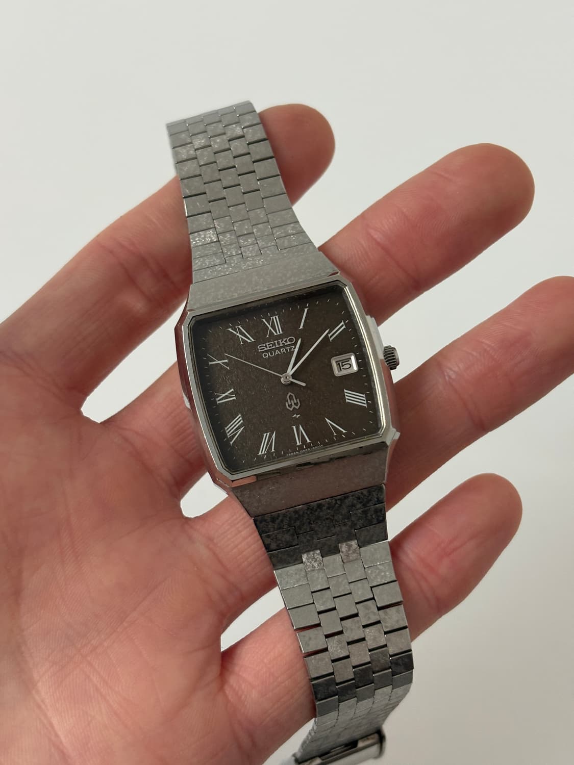 1970년대 브라운 바크 텍스쳐 실버 스퀘어 쿼츠 남성 상품이미지2