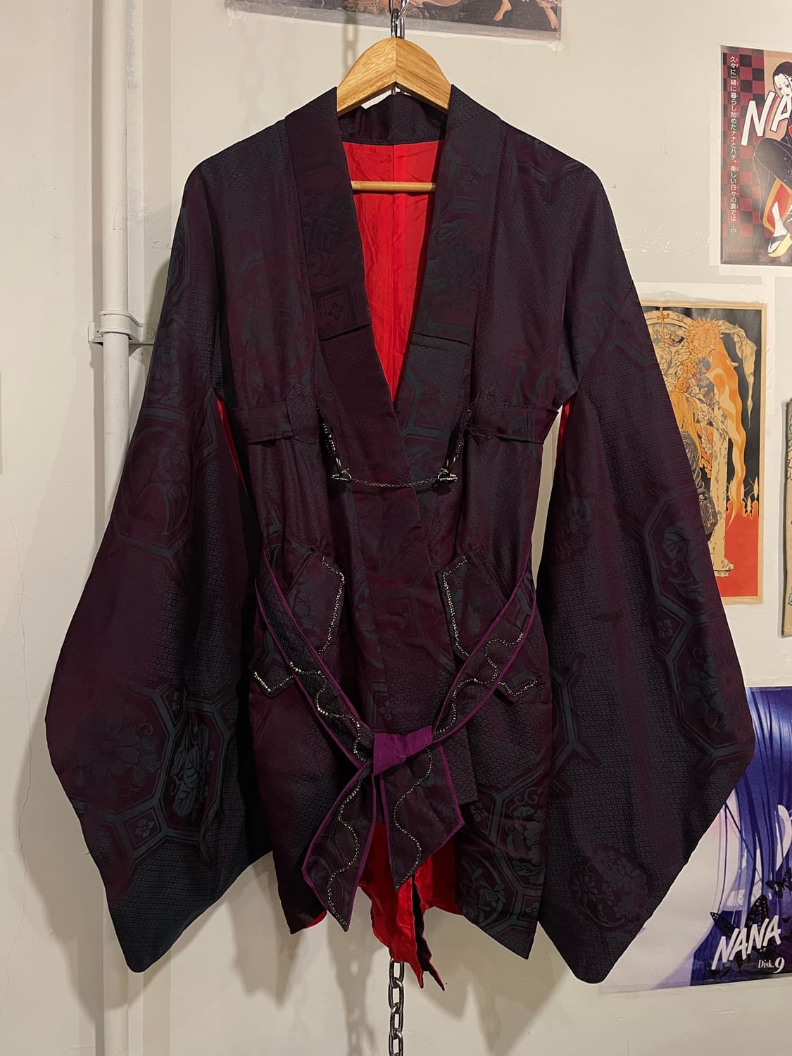 오리엔탈 패턴 자수 체인 버클 퍼플 기모노 상품이미지2