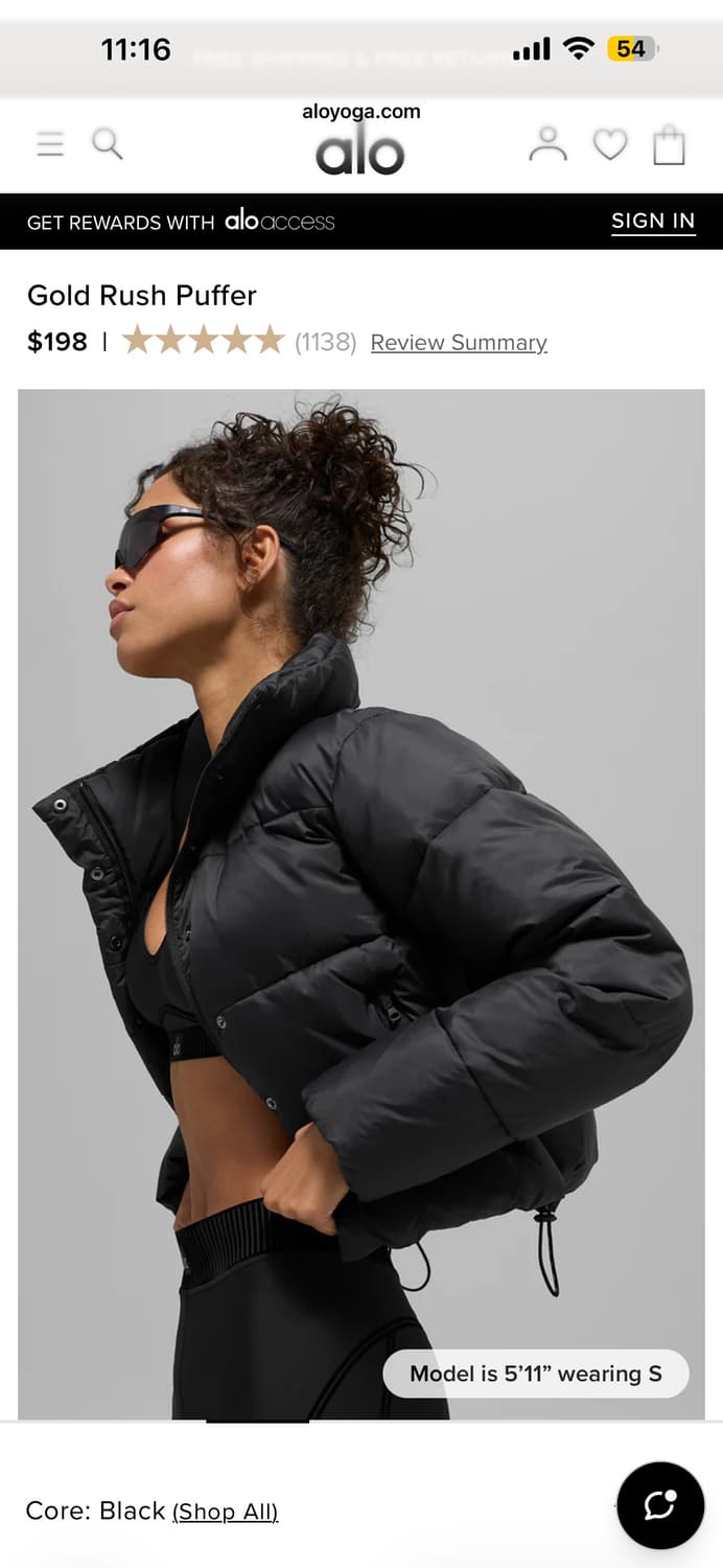 Alo yoga 알로 골드 러쉬 푸퍼 [블랙-S] 상품이미지2