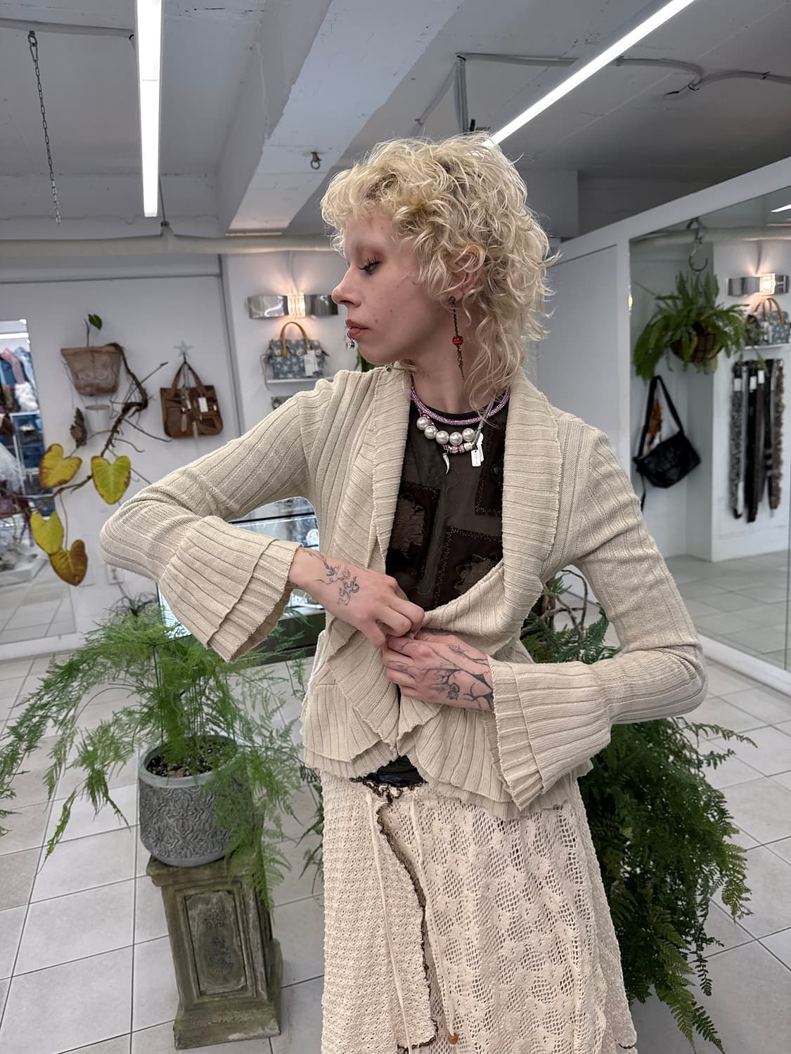 layered ruffle rib knit cardigan 상품이미지3