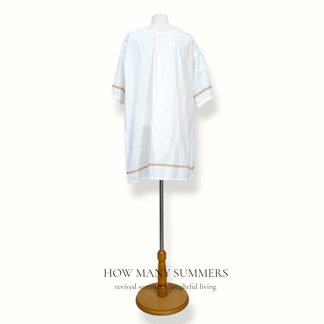 튜닉 원피스 화이트 M 자수 헨리넥 7부 면 상품이미지3