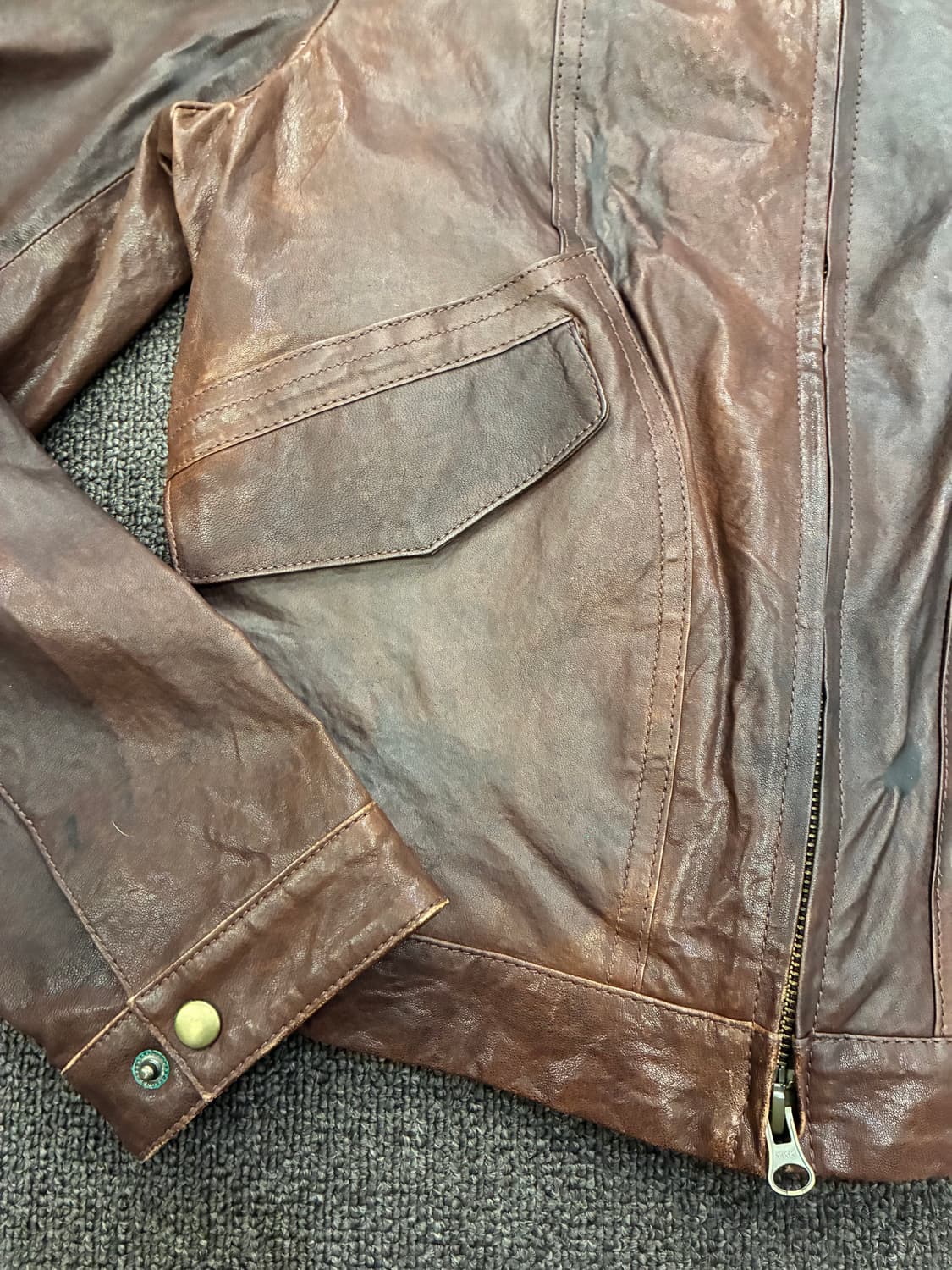 40)Japanese vintage 여성 갈색 가죽 자켓 상품이미지5