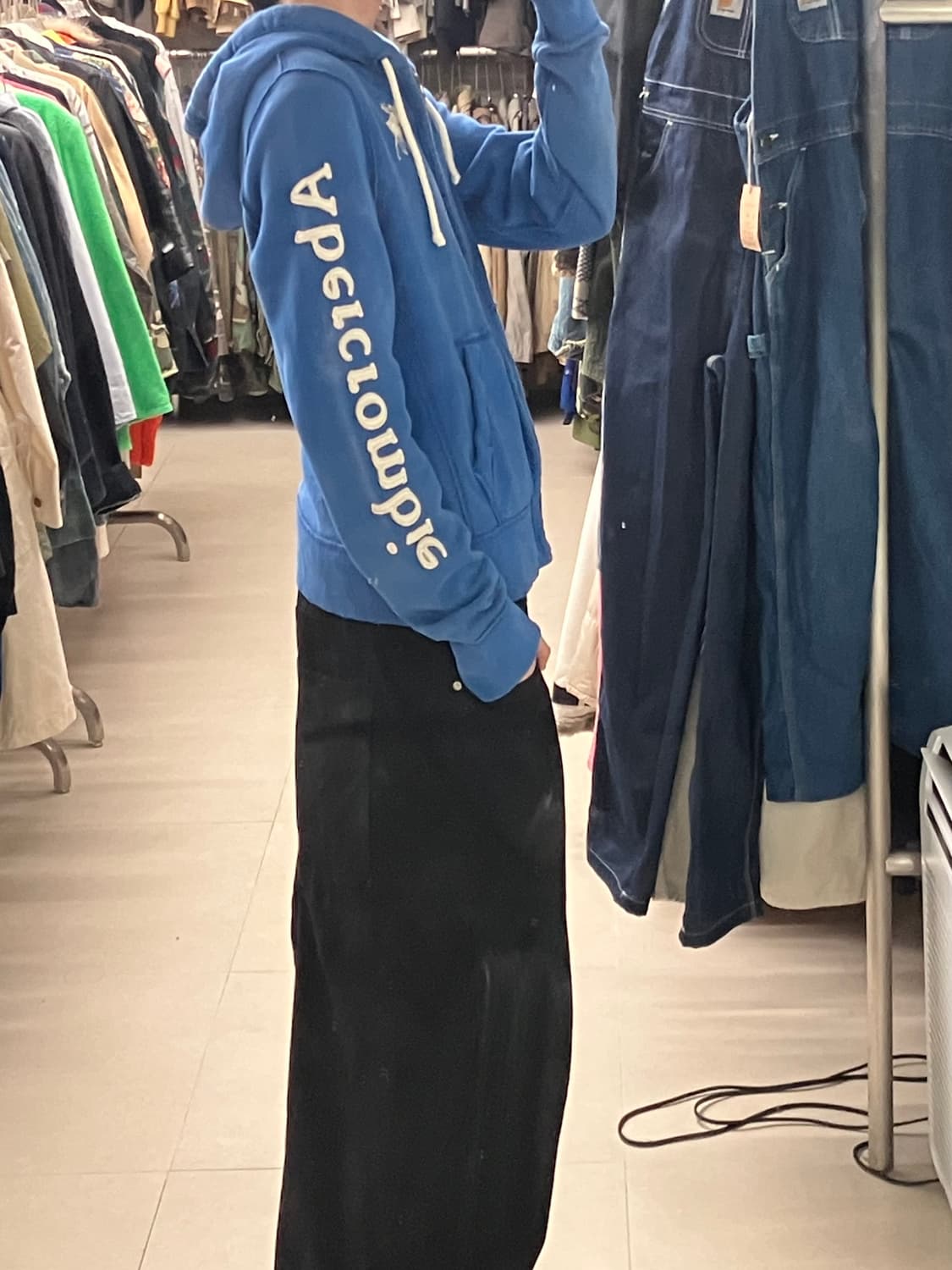 아베크롬비 블루 사이드 스펠아웃 로고 후드 집업 M 상품이미지8