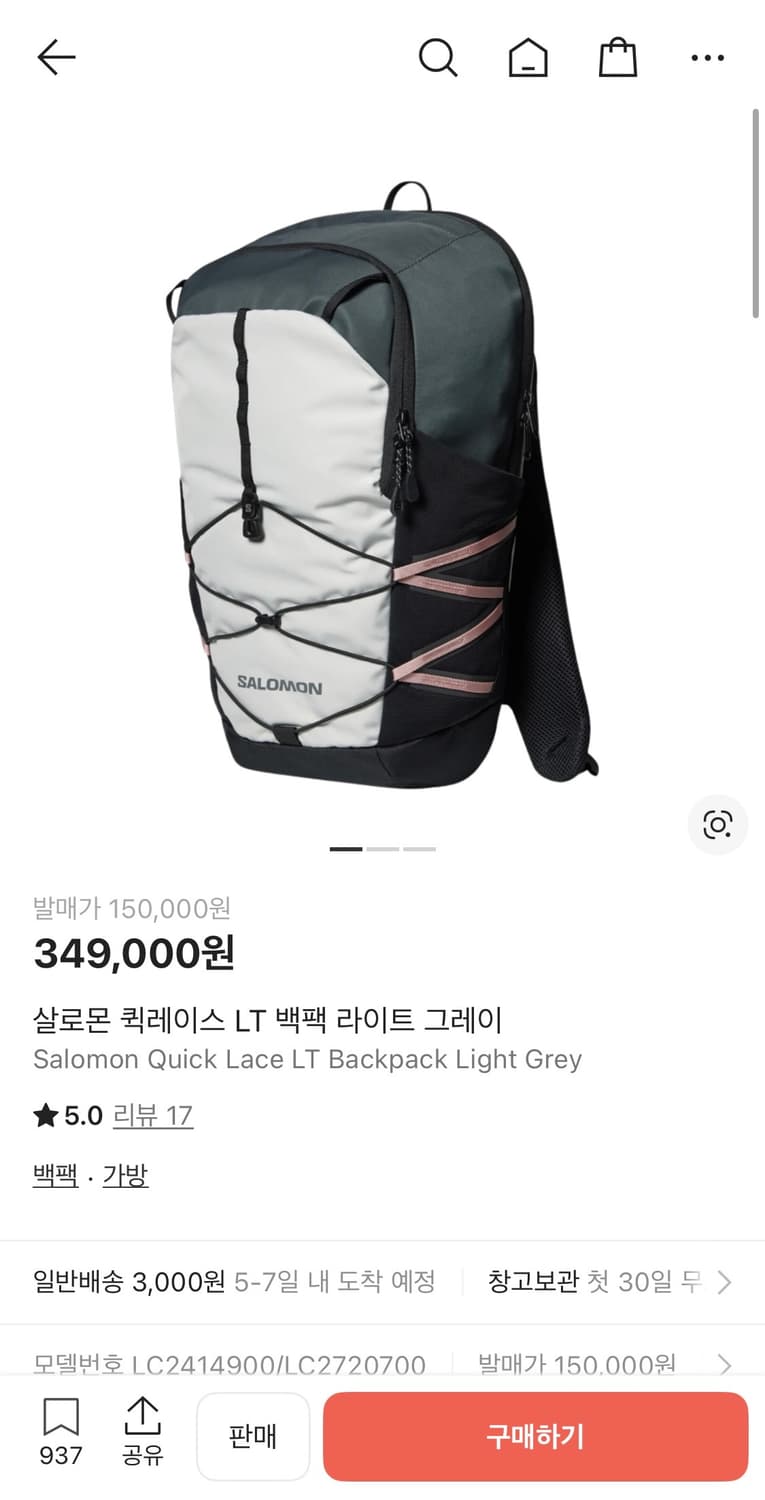 살로몬 퀵레이스 LT 백팩 라이트 그레이 상품이미지1