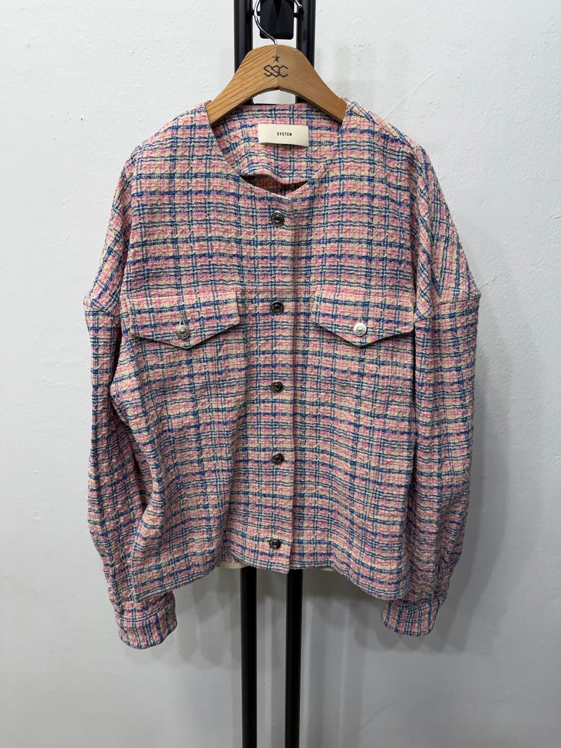 정품) SYSTEM 시스템 한섬 핑크 체크 트위드 자켓 88 상품이미지1