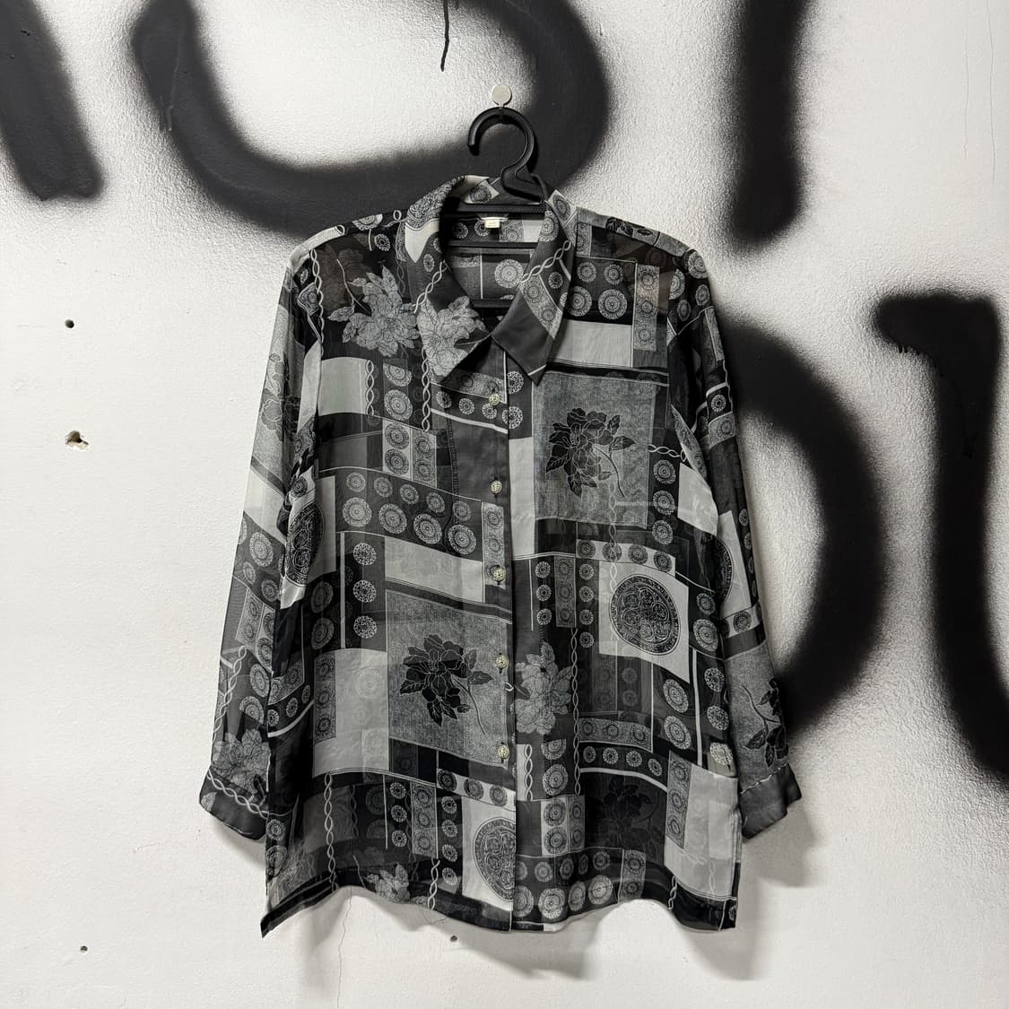 VTG 빈티지 에스닉 바로크 풀 패턴 시스루 오간자 긴팔 셔츠 상품이미지1
