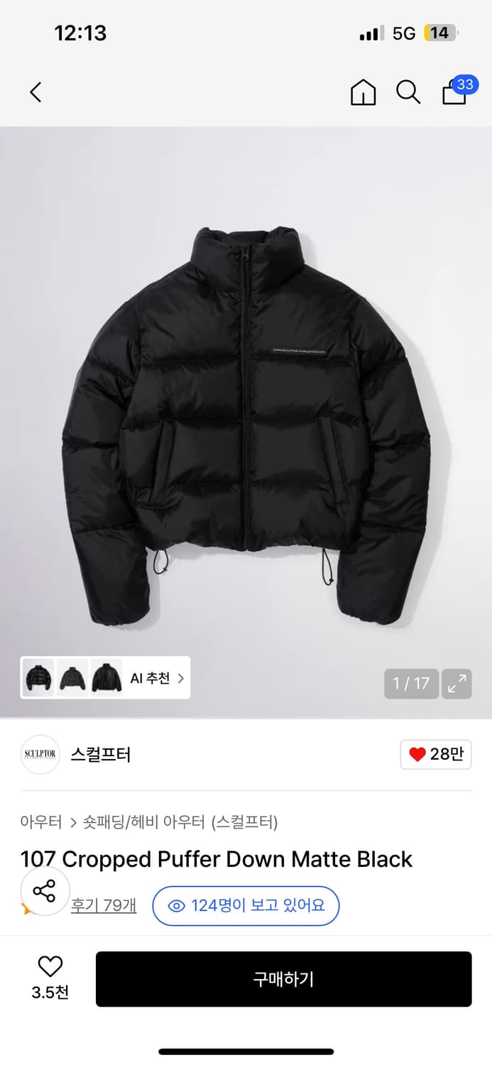스컬프터 107 Cropped Puffer Down Matte B  상품이미지1