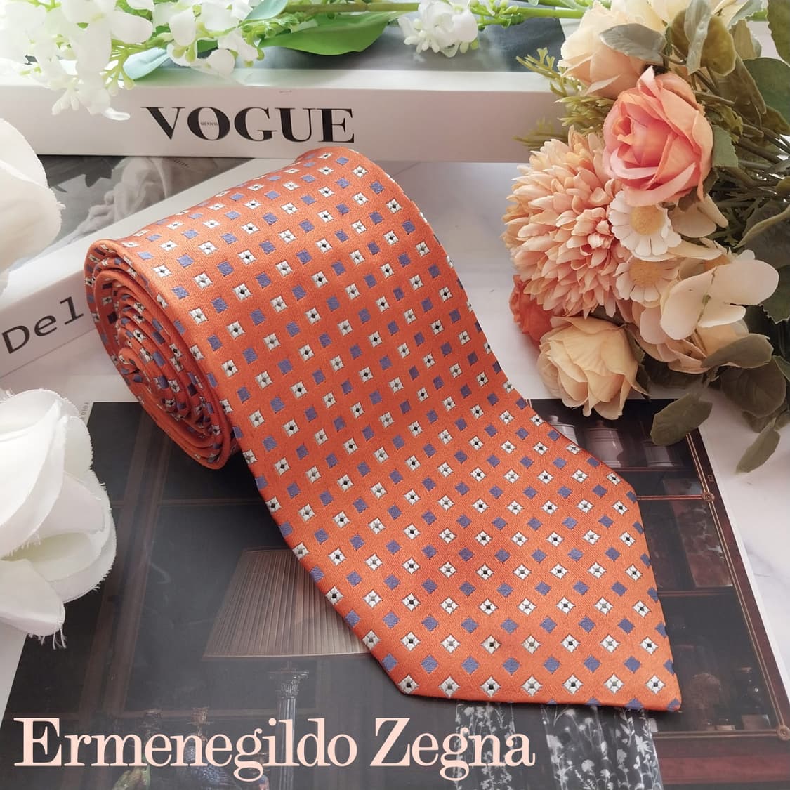 제냐 실크 마이크로 스퀘어 패턴 넥타이 9.8cm A+~A등급 K2274 상품이미지1