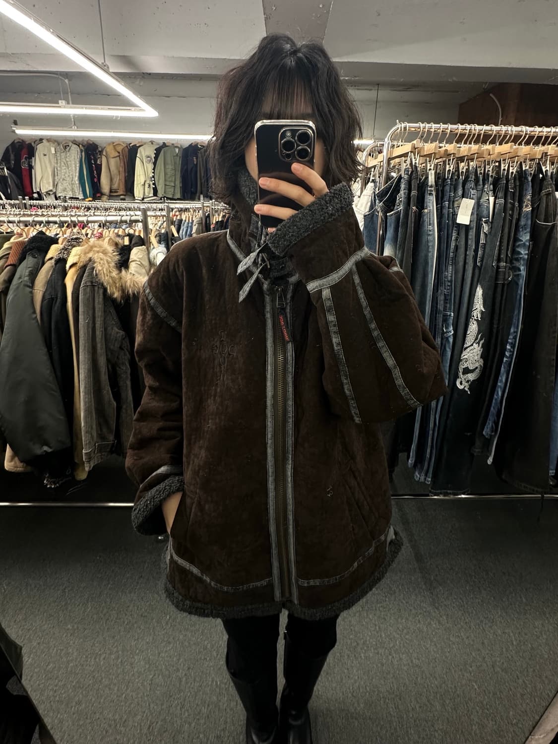 XL)도그타운 빈티지 스웨이드 브라운 무스탕 상품이미지1