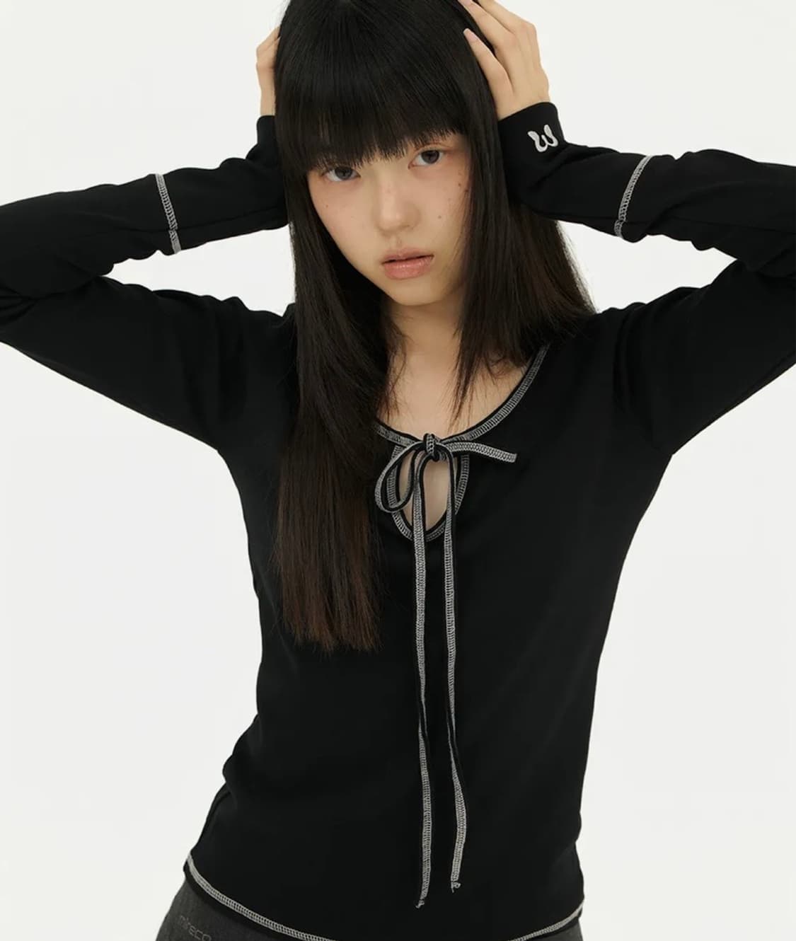 STITCH RIBBON T BLACK 상품이미지2