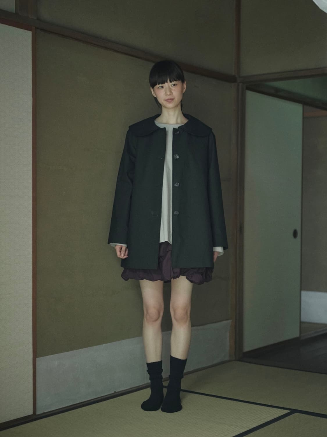 Flat Collar Car Coat (Black) 상품이미지1