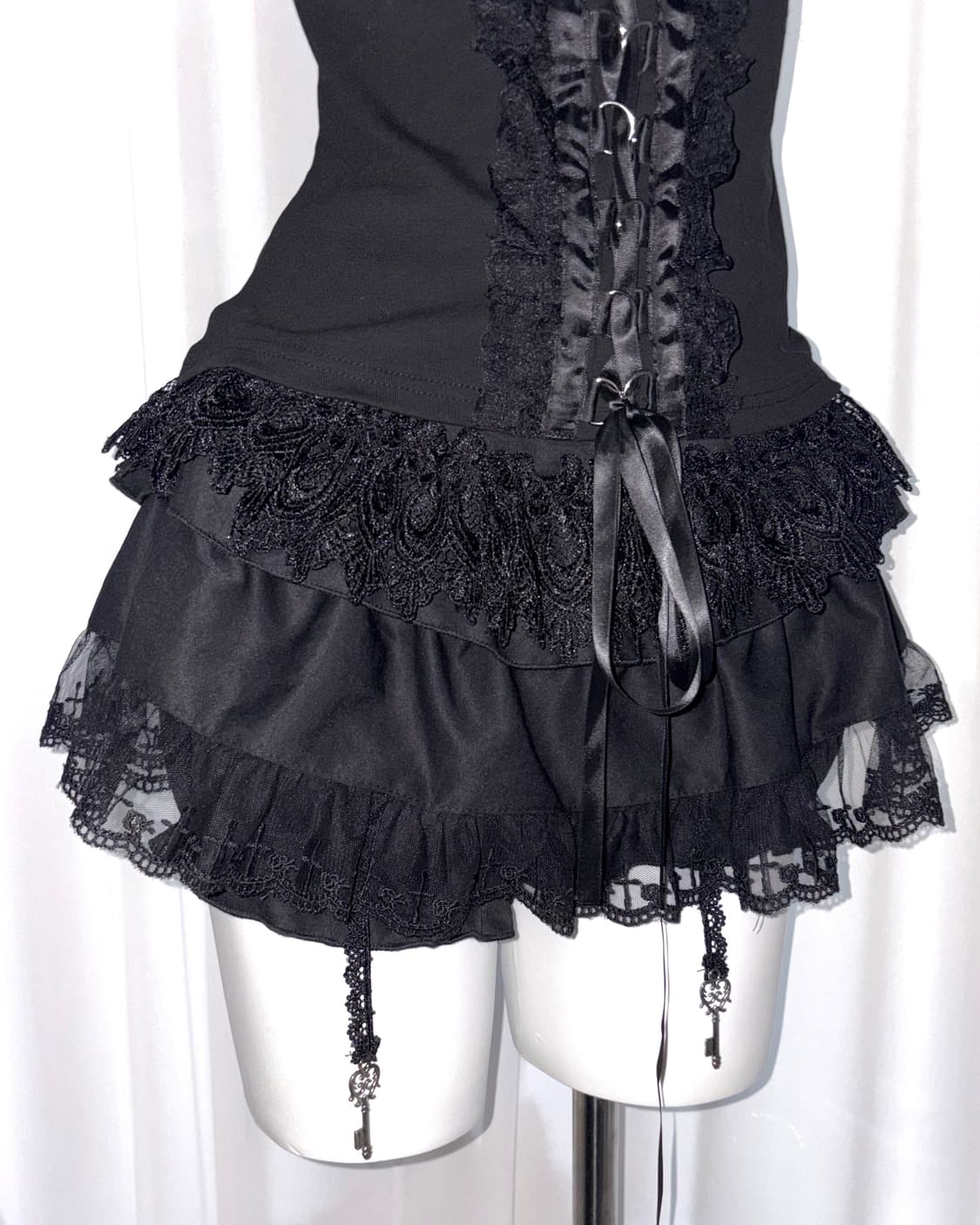 [secret key]레이스 프릴 고딕 펑크 고스 쿠로 갸루 엔틱 스커트 상품이미지1