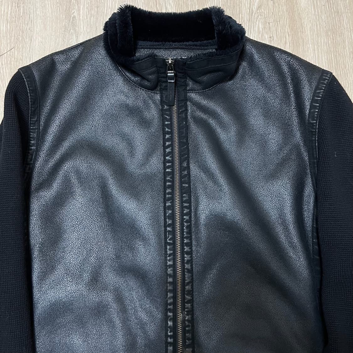 옴브루노 남성 천연 양가죽 니트 가죽자켓 L/100  상품이미지2