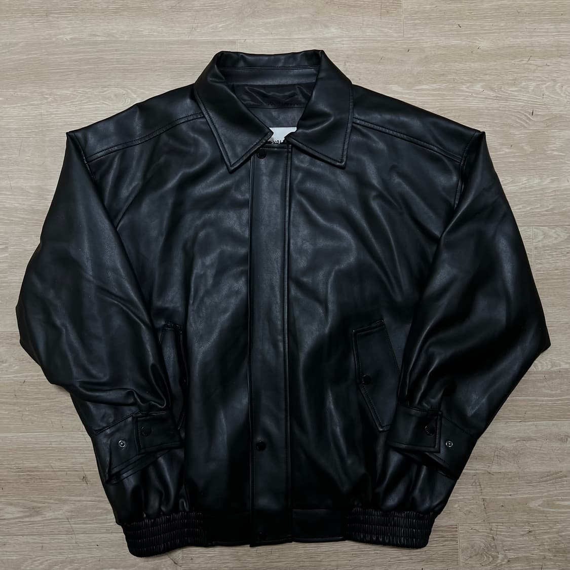 레이디볼륨 여성 봄버핏 비건 레더 라이더 가죽자켓 [블랙] FREE 상품이미지1