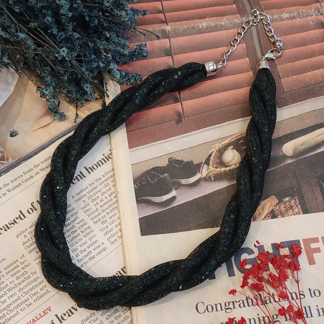 90s 프랑스 빈티지 쥬얼리 에메랄드 트위스트 초커 빈티지 목걸이 상품이미지2