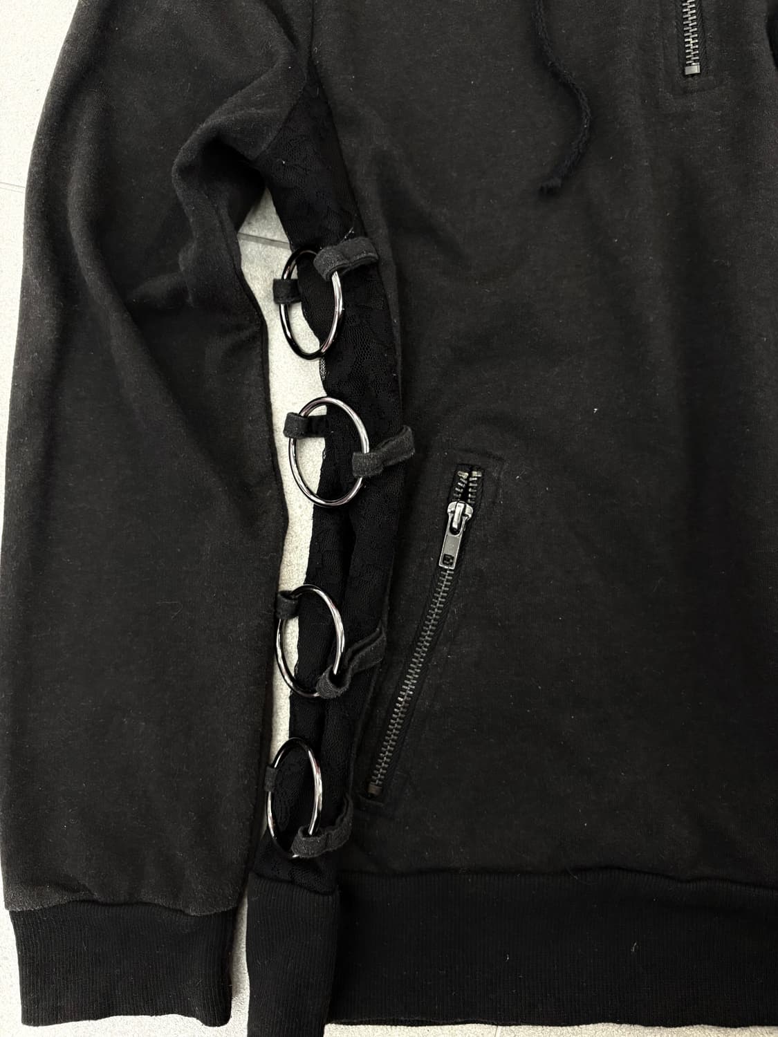 해골 사이드 레이스 링 반집업 후디 상품이미지3