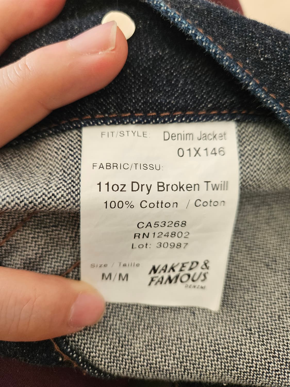네이키드앤페이머스 11oz dry broken twill 데님자켓. M 상품이미지6