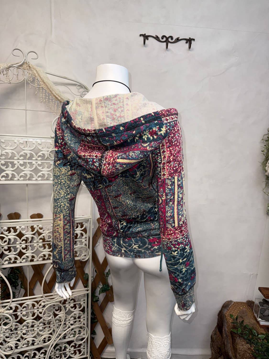 Pink blue oriental pattern cotton 후드집업 상품이미지2