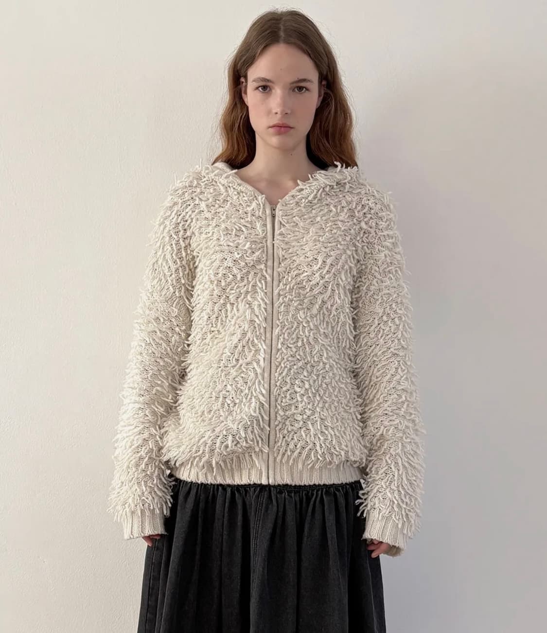 시눈 Fringe Hooded Knit Zip-up (Ivory) 상품이미지1