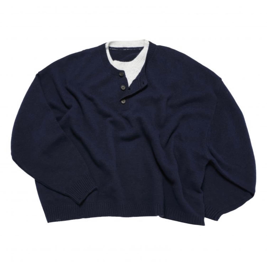 [M] MJD 콘트라스트 넥 캐시 크롭 니트 네이비 상품이미지1