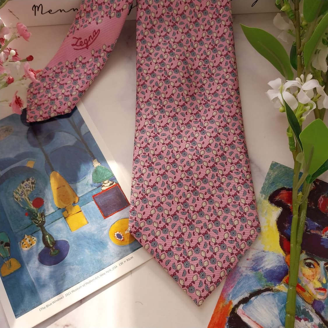 제냐 실크 핑크 레몬 패턴 넥타이 8.4cm A+등급 K1634
 상품이미지5