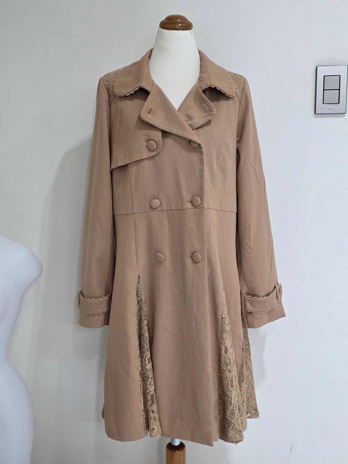 일본빈티지)RyuRyu 브라운 레이스 엑팜깔 라떼히메갸루 로맨틱롱코트 상품이미지2