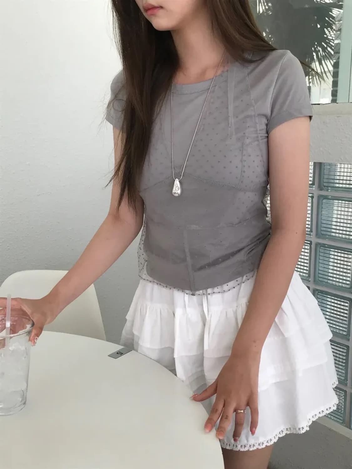 도트 홀터 레이어드 반팔 상품이미지4