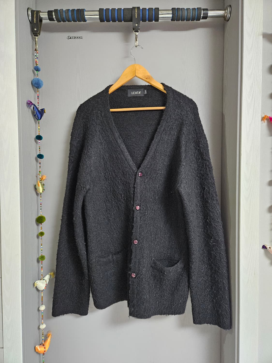 리타 LEATA 블랙 알파카 가디건 XL 상품이미지1