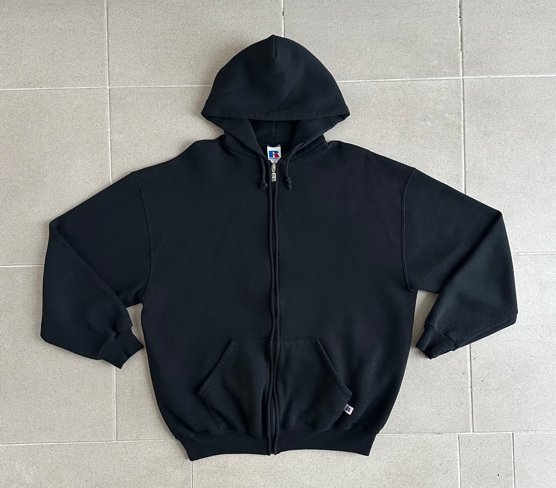 90s 빈티지 러셀 후드집업 블랙 XL 상품이미지1