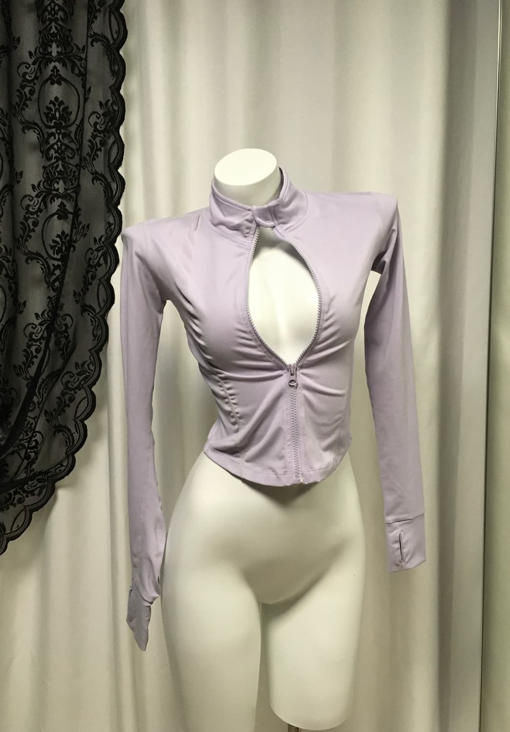 런블랙 심플 베리 반하이 크롭 집업 파스텔 퍼플 S 상품이미지5