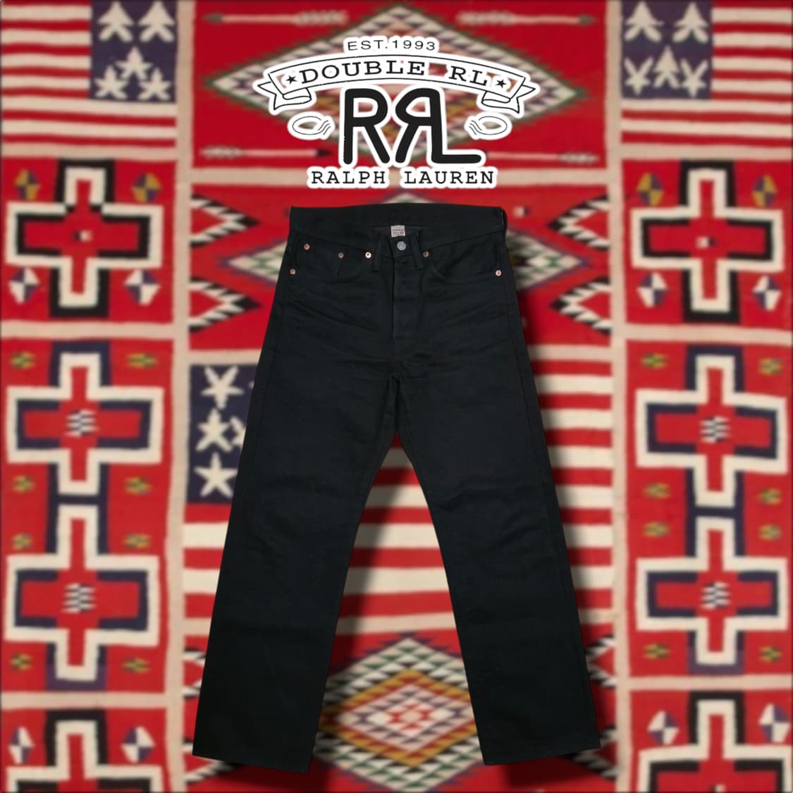 [29×30] RRL 더블알엘 빈티지 파이브포켓 데님 팬츠 블랙 온 블랙 상품이미지1