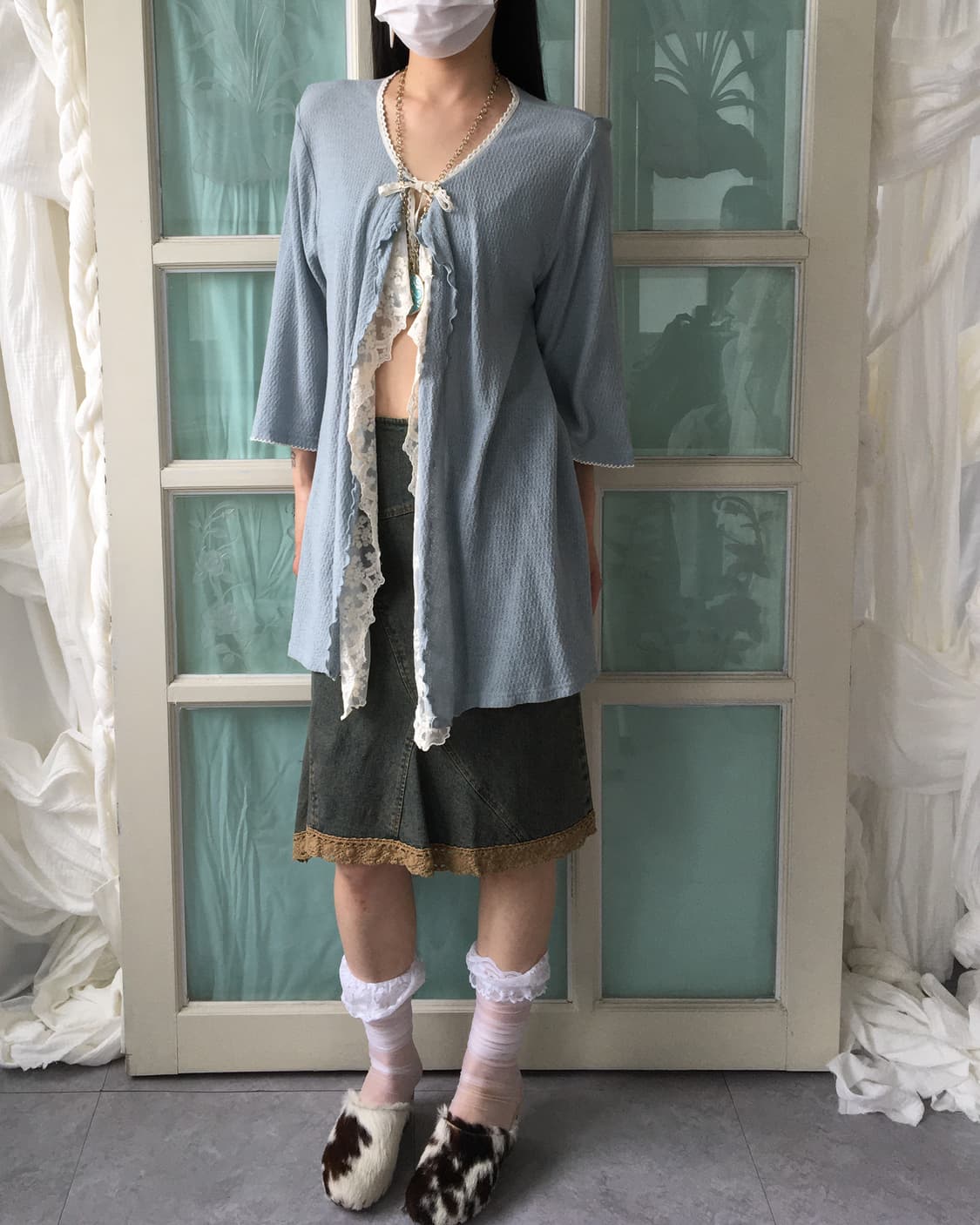Lace trimming knit cardigan 상품이미지1