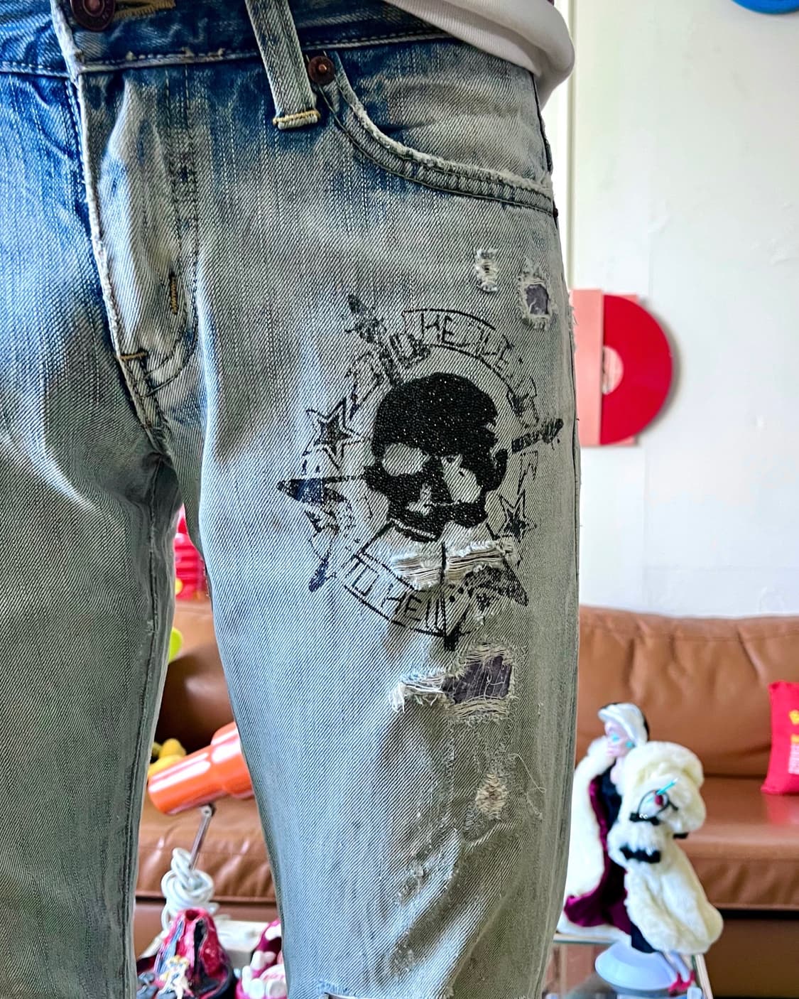 2000s EDWIN Punk Custom Boro Denim Pants 상품이미지3