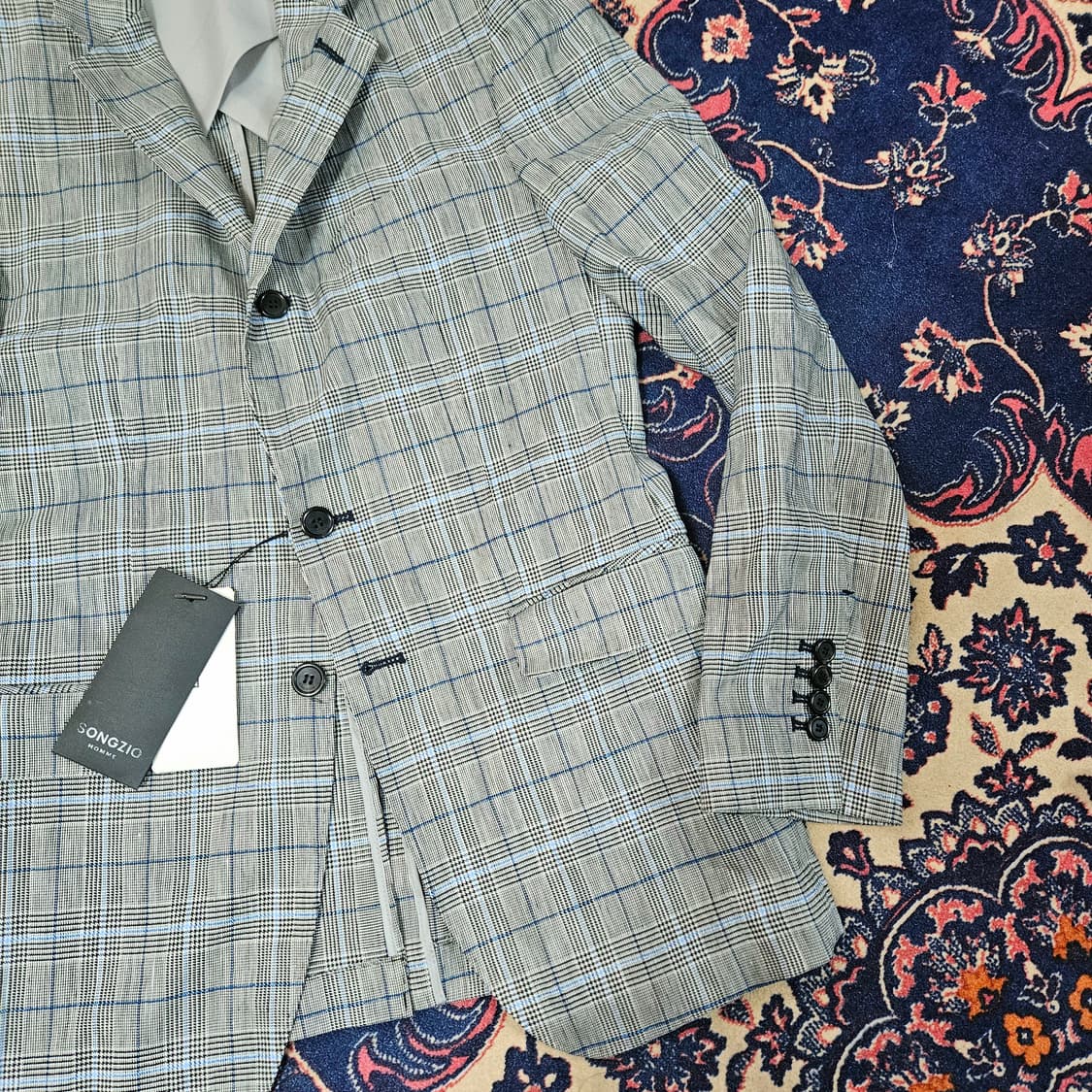  (새상품)송지오옴므 레이온 린넨 혼방 체크 3버튼 블레이져 자켓 상품이미지2